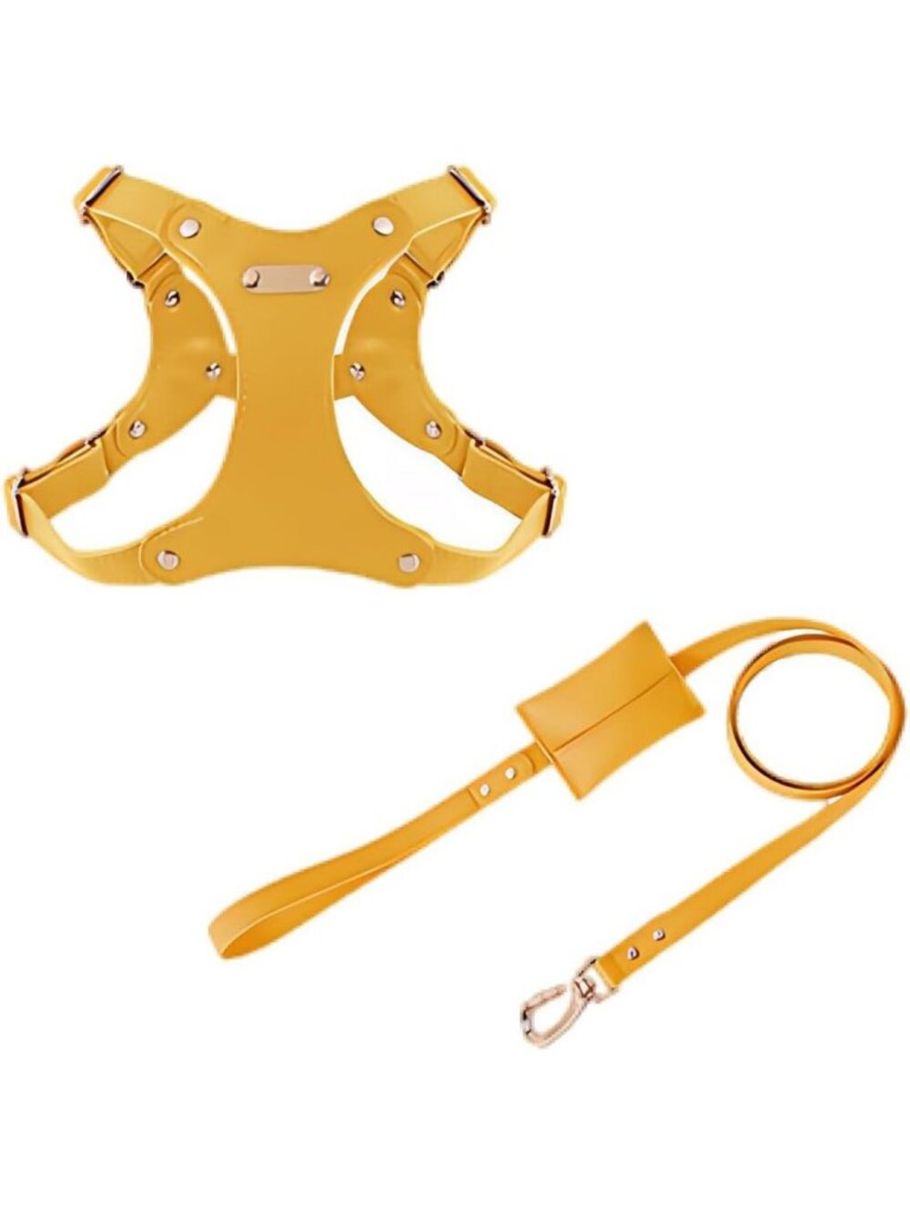 Adjustable Medium Dog Harness & Leash Set, Waterproof PU Leather, Waste Bag